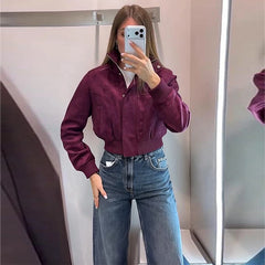 Stand Collar Ribbed Bomber Jacket