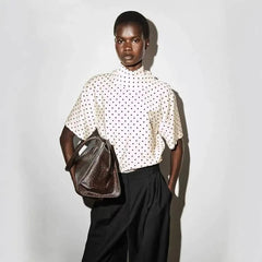 Polka Dot Mock Neck Short Sleeve Top