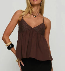 Lace Trim V-Neck Babydoll Camisole Top
