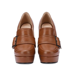 Platform Belt Buckle Round Toe Heels