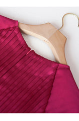 Dark Pink Pleated Full Sleeve Satin Maxi Dress
