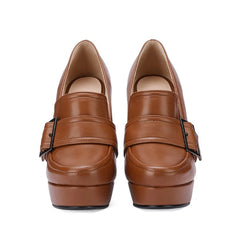 Platform Belt Buckle Round Toe Heels