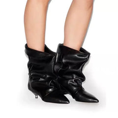 Pointed Toe Wrinkled Ankle Boots