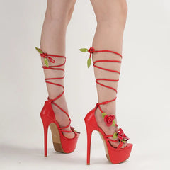 Red Crisscross Straps Platform High-heeled Sandals