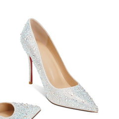 Silver stiletto shoe with rhinestone embellishments