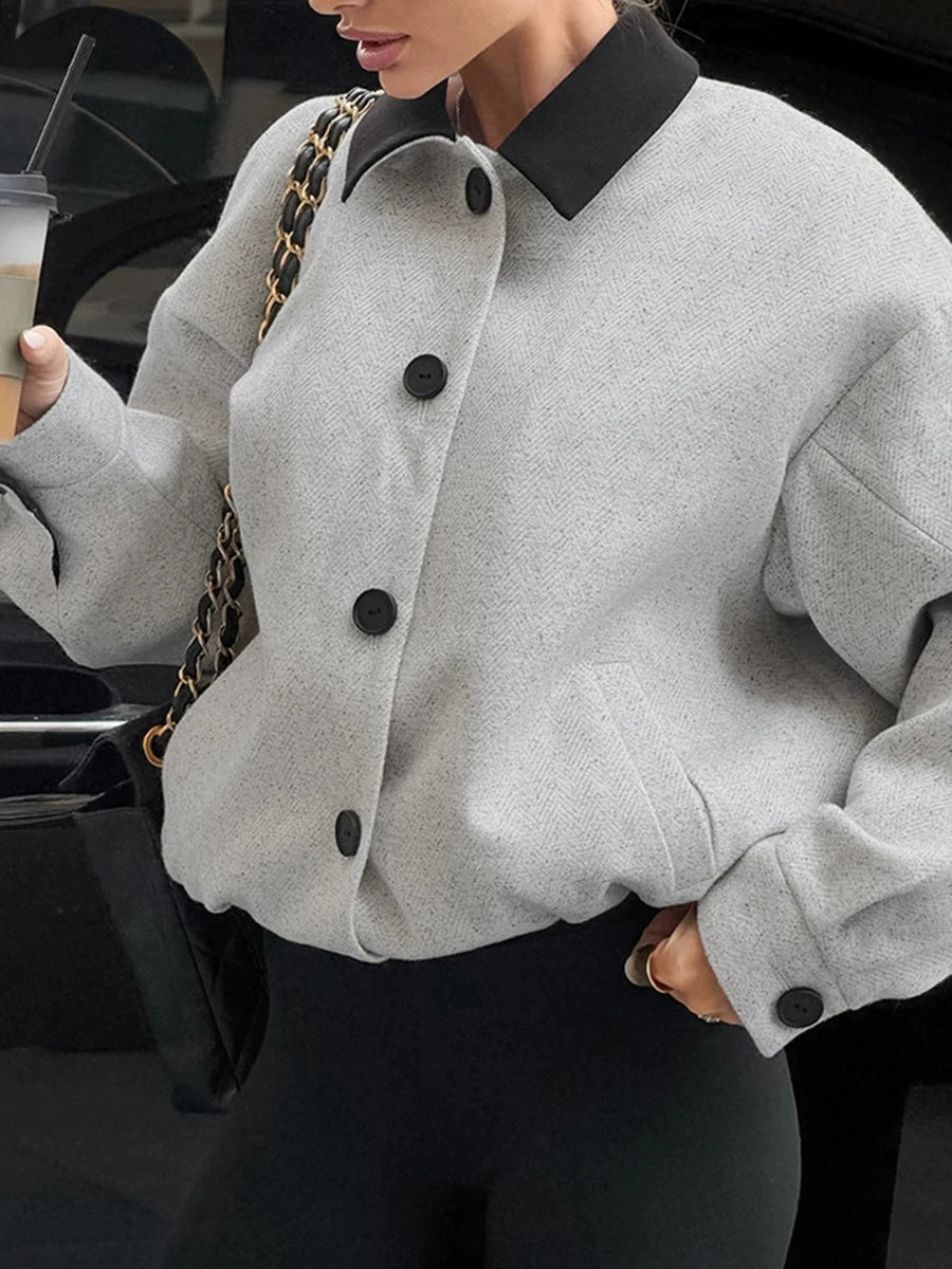 Herringbone textured collar jacket