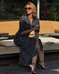 Half-Sleeve Polka Dot Midi Dress