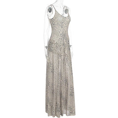 Leopard Print Mesh Bodysuit Maxi Slip Dress