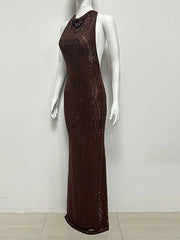 Brown Tank Sequin Maxi Dress