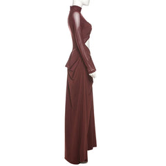 Maroon evening gown on a mannequin