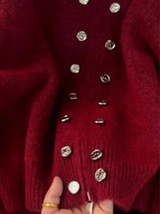 Mock Neck Zipper Button Knit Top