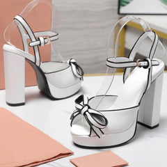 Platform Bow Strap Square Heels