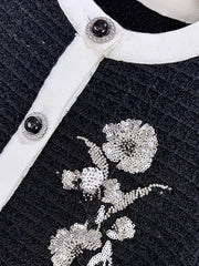 Embroidered Round Neck Short Sleeve Knitted Mini Dress