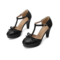 T Strap Platform Bow Heels