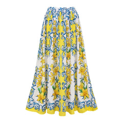 Balloon Sleeve Square Neck Cutout Bodysuit and Print Maxi Skirt Set