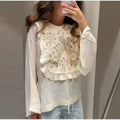 White Long Sleeve Floral Embroidered Blouse