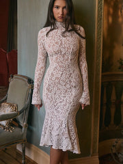 Lace Turtleneck Midi Dress