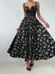 Black floral dress on a white background