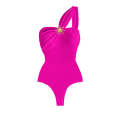 One-Shoulder Draped Bodysuit and Wrap Skirt Set