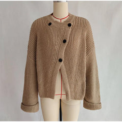 Button Cross Placket Knit Coat