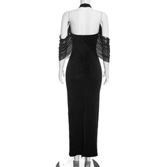 Halter Neck Cape Off Shoulder Maxi Dress