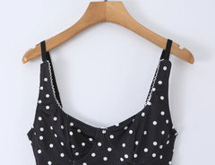 Black Polka Dot Lace Trim Strap Top