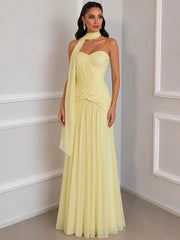 Yellow strapless knot gown