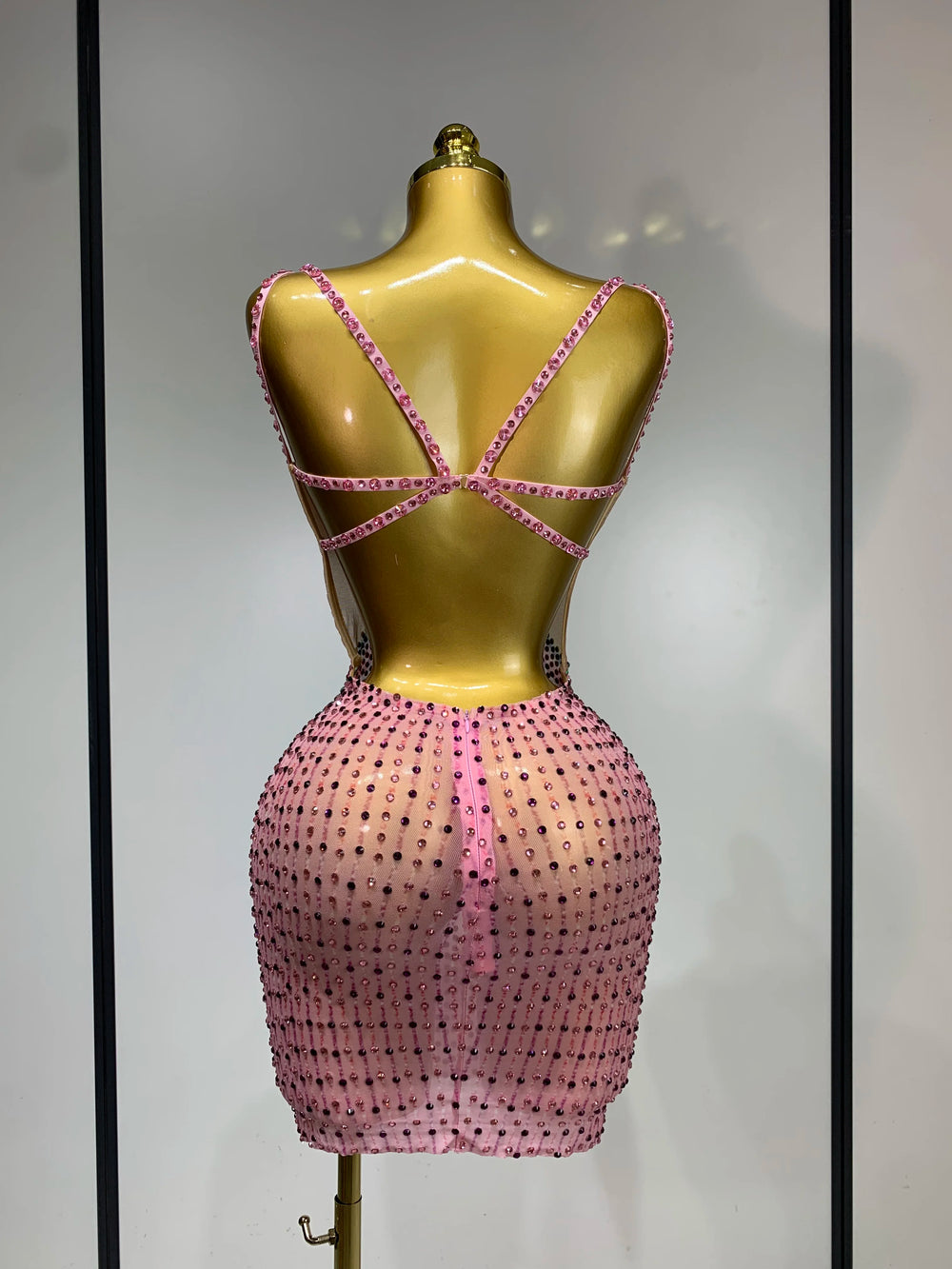 Crystal embellished mini dress back view