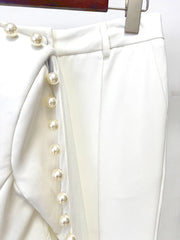 Pearl Embellished Mesh Panel Blazer and Wide Leg Pants Set