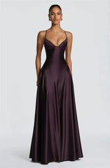 Satin Spaghetti Strap V-Neck Maxi Dress