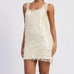 Creamy white sequin mesh mini dress