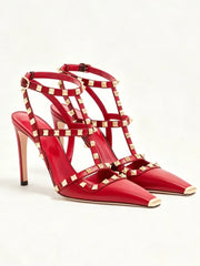 Riveted Square Toe Stiletto Heels