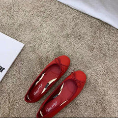 Red Ballet Flats with Bow Detail