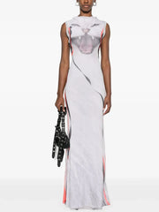 Sleeveless maxi dress with a graphic kitty print