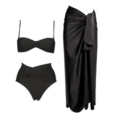 Gathered Bust Ruched Waist One-Piece Swimsuit and Wrap Skirt Set