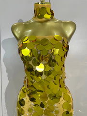 Sequin & Pearl Strapless Floor-Length Dress