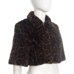 Leopard Print Cropped Faux Fur Jacket