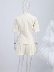 Linen Blazer and Pleated Shorts Set