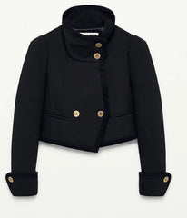 Black jacket with gold buttons on a white background