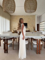 Draped V-Neck Ruched Waist Maxi Dress