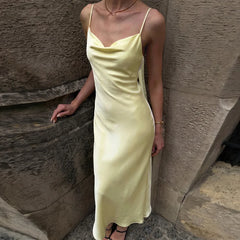 Satin Cowl Neck Maxi Dress