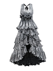 Metallic Tiered Halter Maxi Dress with Frill Layers