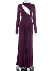 Purple evening gown with cut-out design