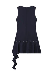 Navy Blue Round Neck Sleeveless Metal Strap Hem Mini Dress