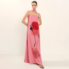 Prink Floral Print Strapless Straight Maxi Dress