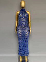 Sheer Rhinestone High Neck Tank Maxi Dress