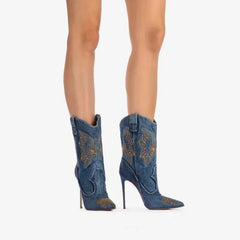 Embroidered Pointed Stiletto Cowboy Boots