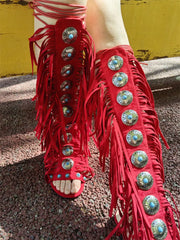 Fringed Gladiator Open Toe Flat Sandals