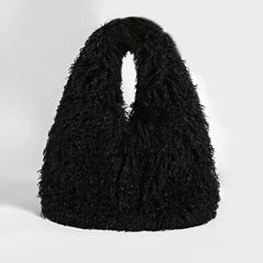 Black faux fur textured shoulder bag.