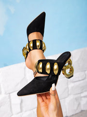 Pointed Toe Mules with Sculptural Heel